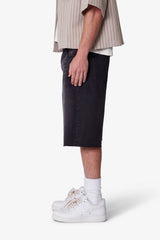Baggy Cut Off Denim Shorts - Washed Black
