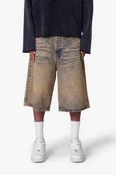 Baggy Dust Stone Denim Shorts - Vintage Blue