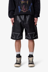 Baggy Iron Cross Leather Shorts - Black