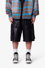 Baggy Leather Cargo Shorts - Black