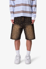 Baggy Studded Denim Shorts - Black