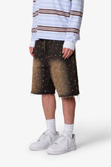 Baggy Studded Denim Shorts - Black