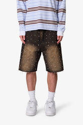 Baggy Studded Denim Shorts - Black