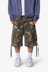 Distressed Baggy Cargo Shorts - Camo