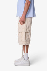 Distressed Baggy Cargo Shorts - Off White