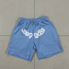 SP5der Puff Print Shorts – Light Blue / White Lettering
