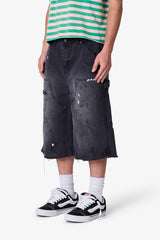 Ultra Baggy Distressed Carpenter Shorts - Black