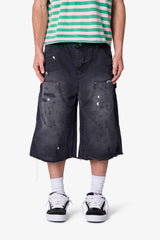Ultra Baggy Distressed Carpenter Shorts - Black