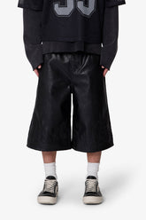 Ultra Baggy Leather Flame Shorts - Black