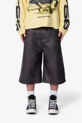 Ultra Baggy Washed Leather Shorts - Black