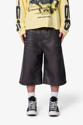 Ultra Baggy Washed Leather Shorts - Black