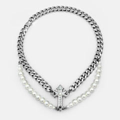 STATEMENT CROSS PEARL CHAIN