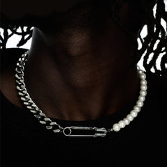 SAFETY PIN PEARL CUBAN CHAIN