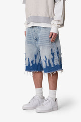 Baggy Flame Denim Shorts - Blue