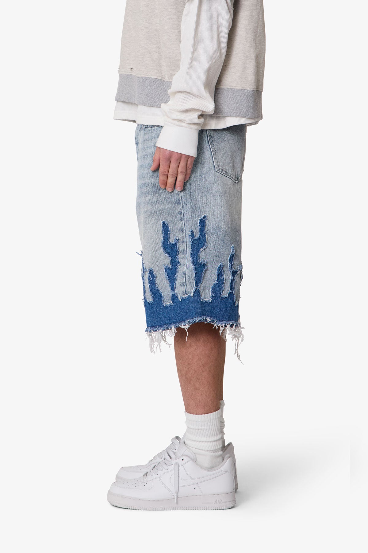 Baggy Flame Denim Shorts - Blue