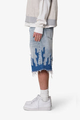 Baggy Flame Denim Shorts - Blue