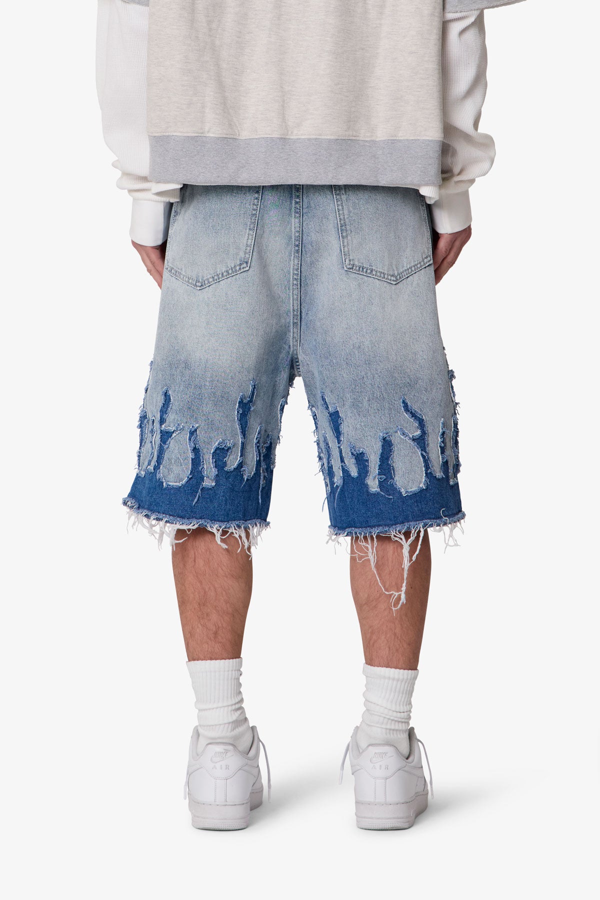 Baggy Flame Denim Shorts - Blue