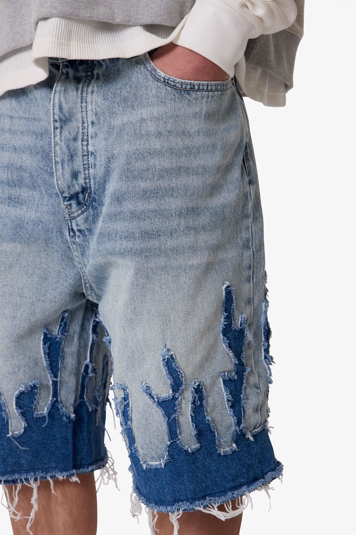 Baggy Flame Denim Shorts - Blue