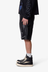 Baggy Iron Cross Leather Shorts - Black