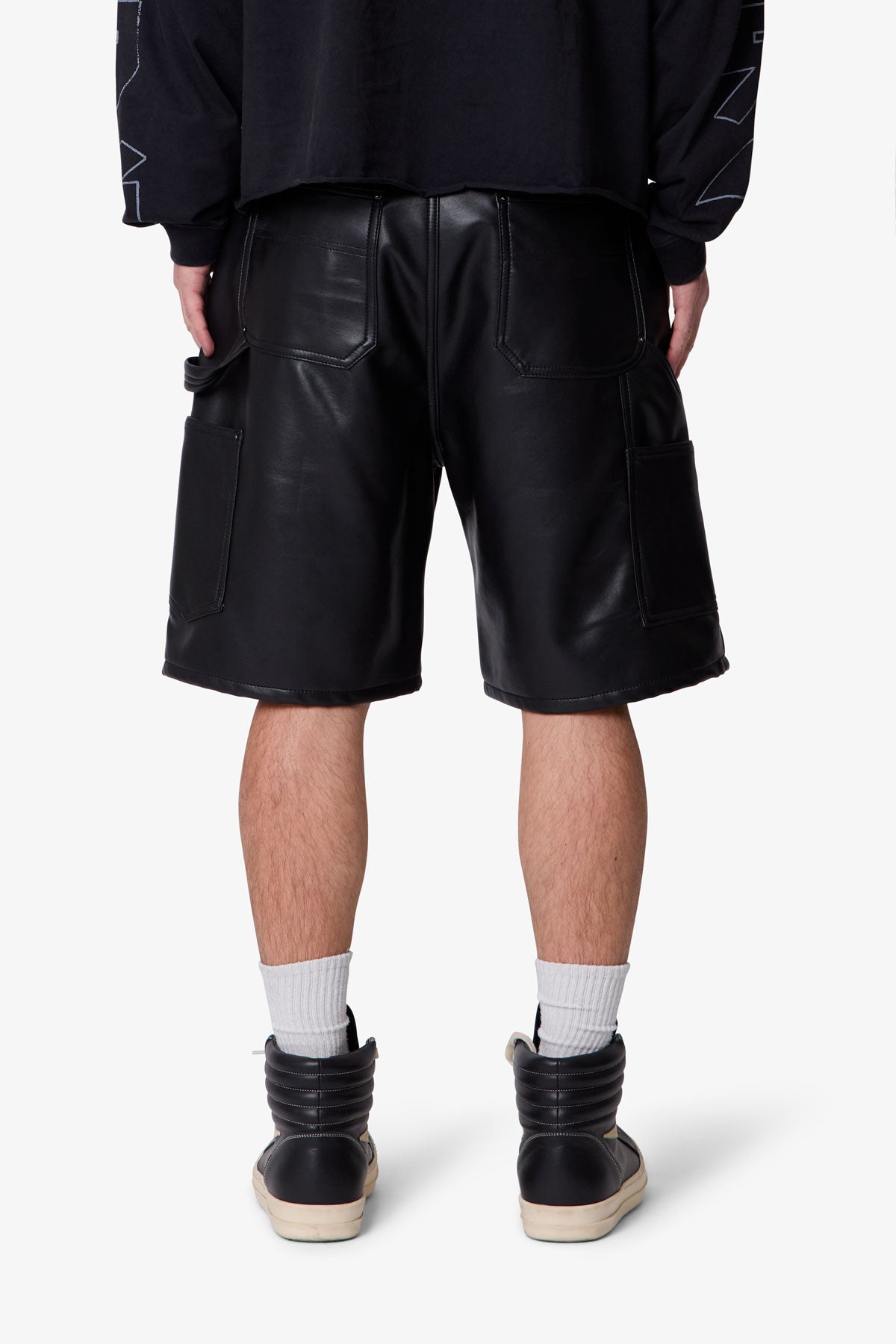 Baggy Iron Cross Leather Shorts - Black
