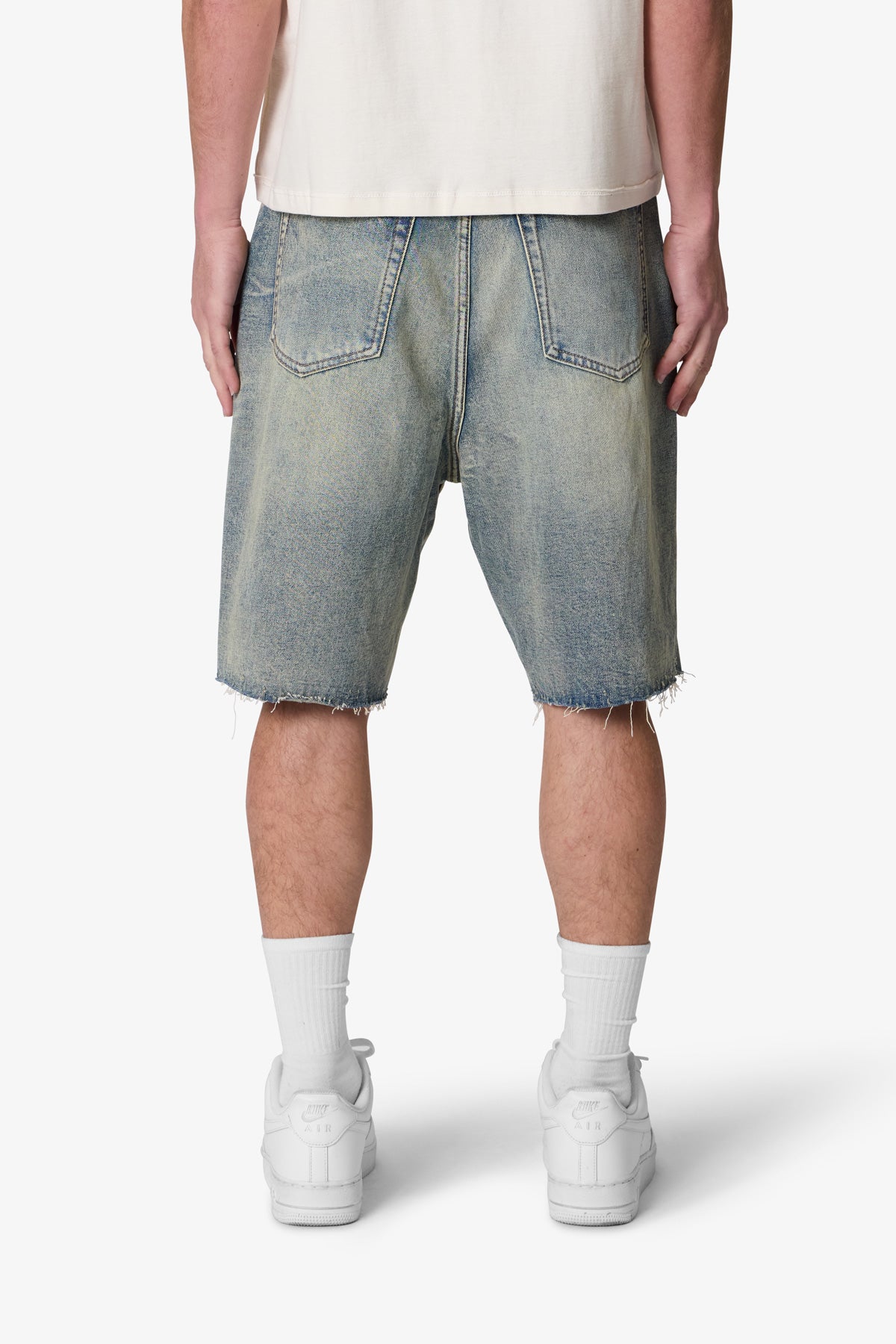 Baggy Ripped Denim Shorts - Vintage Blue