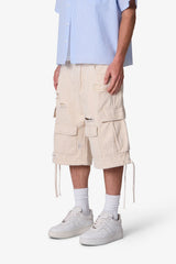 Distressed Baggy Cargo Shorts - Off White