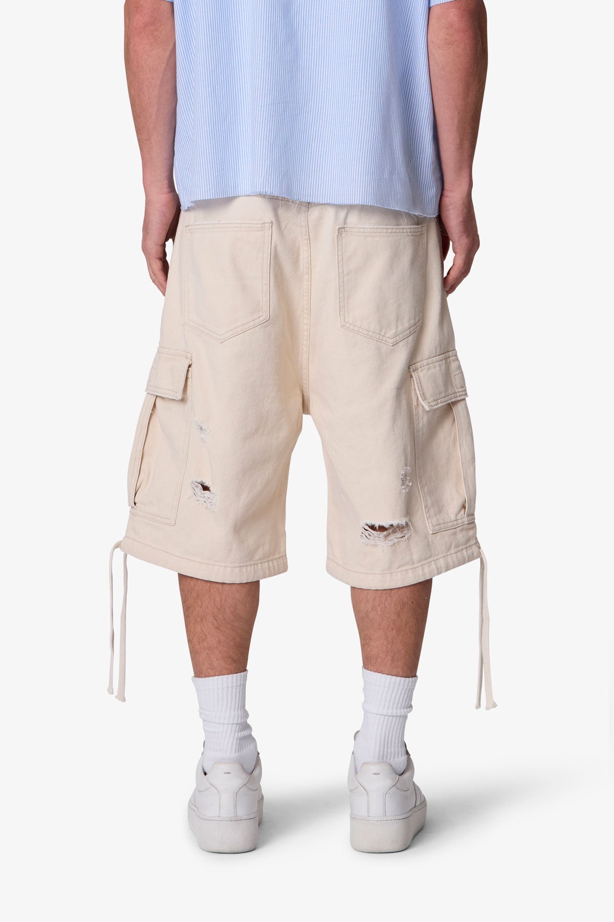 Distressed Baggy Cargo Shorts - Off White