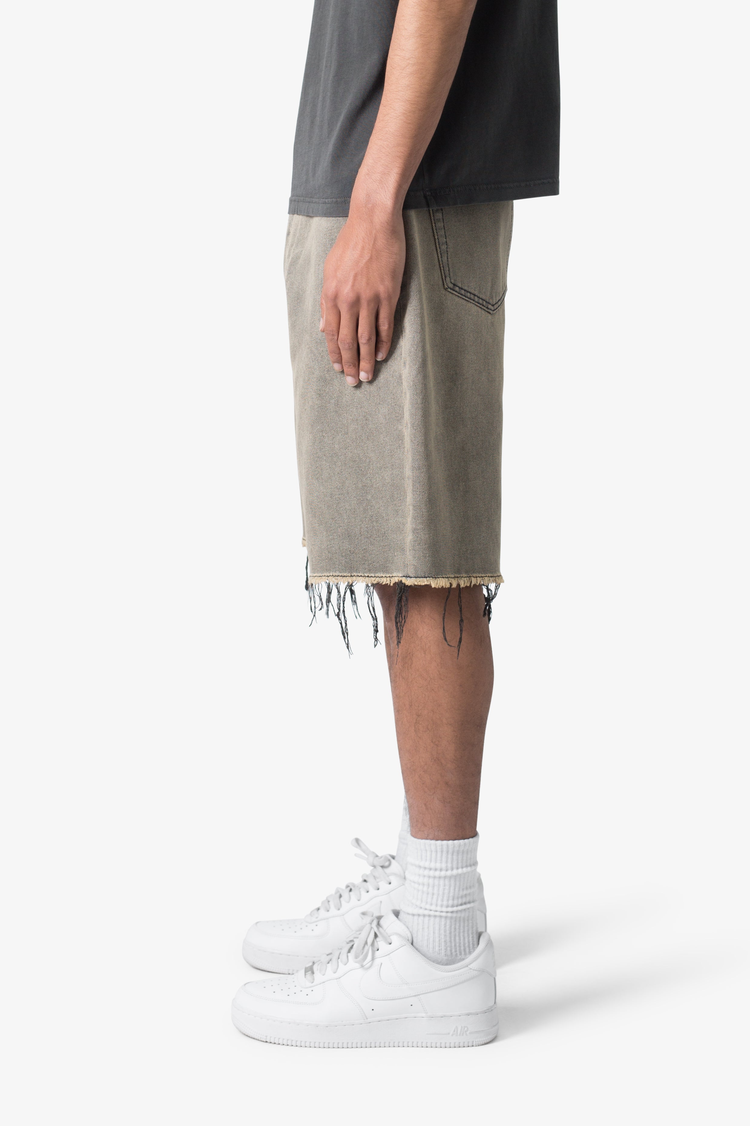 Distressed Mineral Denim Shorts - Brown