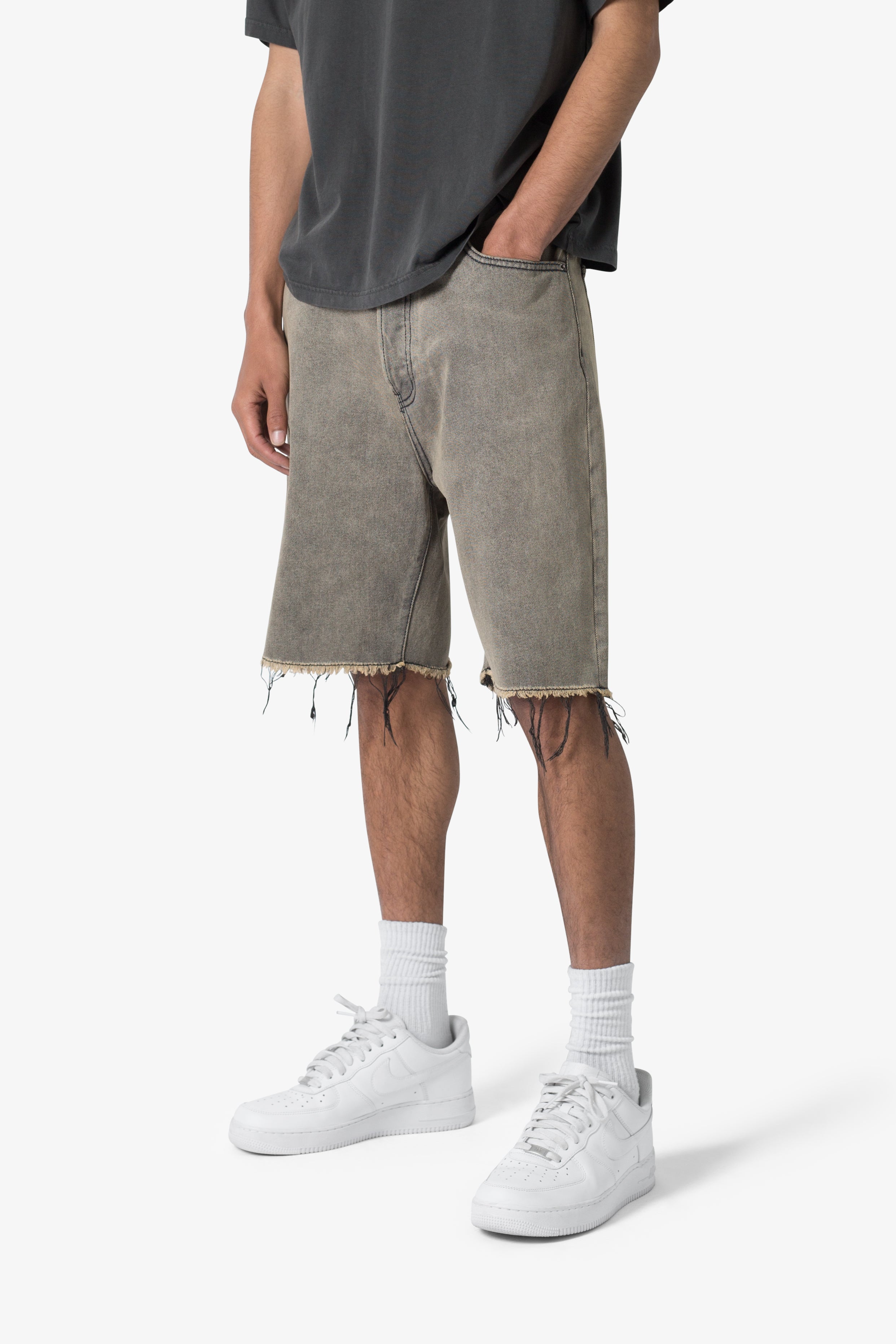 Distressed Mineral Denim Shorts - Brown