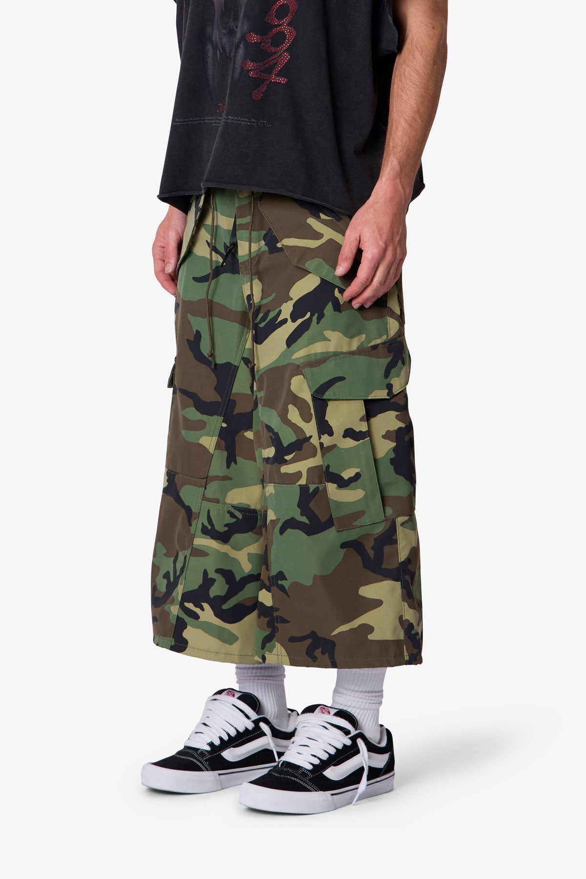 Extra Long Nylon Cargo Shorts - Camo