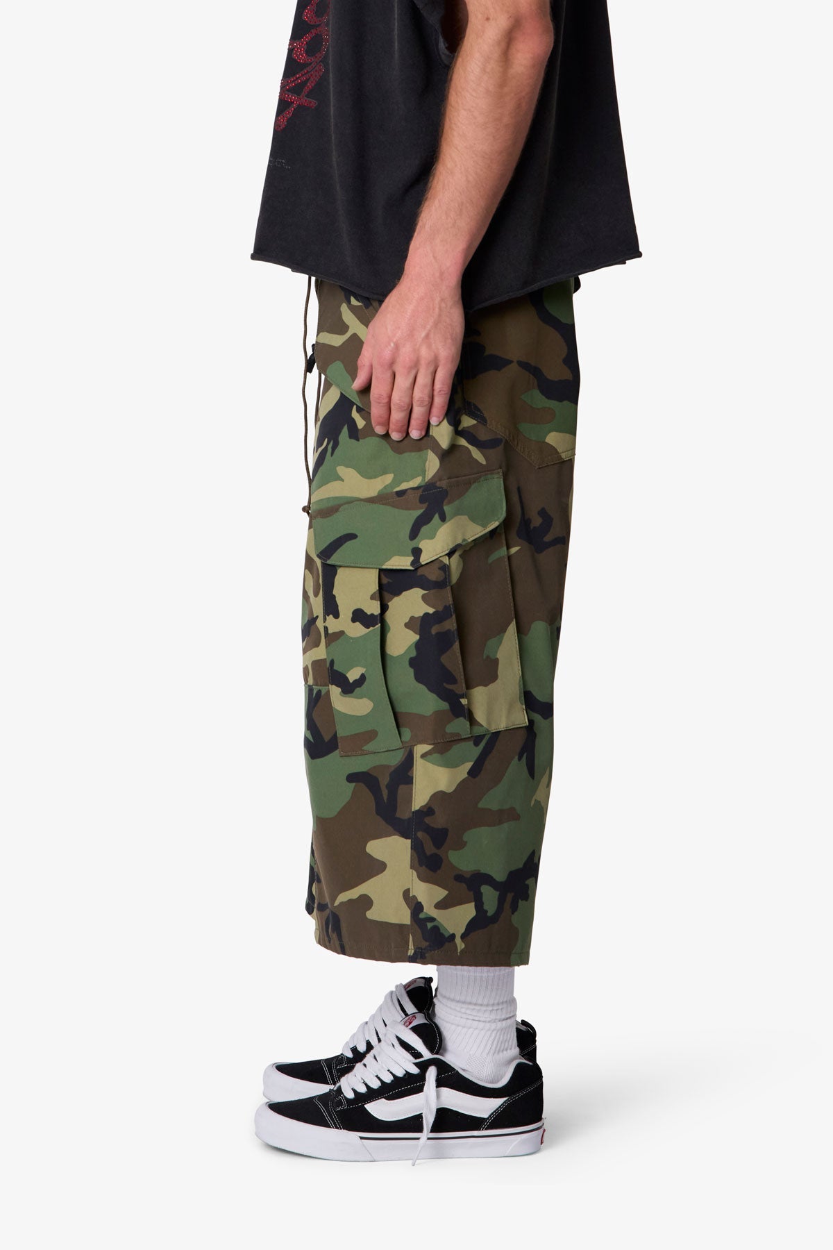 Extra Long Nylon Cargo Shorts - Camo