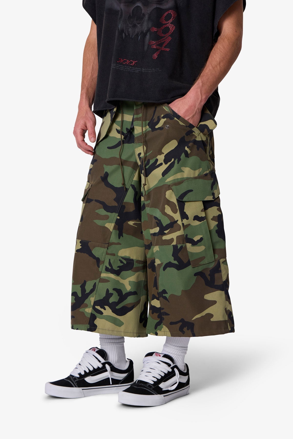 Extra Long Nylon Cargo Shorts - Camo
