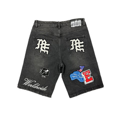 ‘Danger’ Patch Denim Shorts