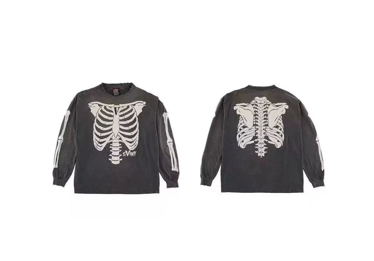 Saint Michael Skeleton Ribcage Anatomy Long Sleeve - Black