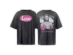 Saint Michael "Love" Oval & Skeleton Graphic Vintage T-Shirt - Black