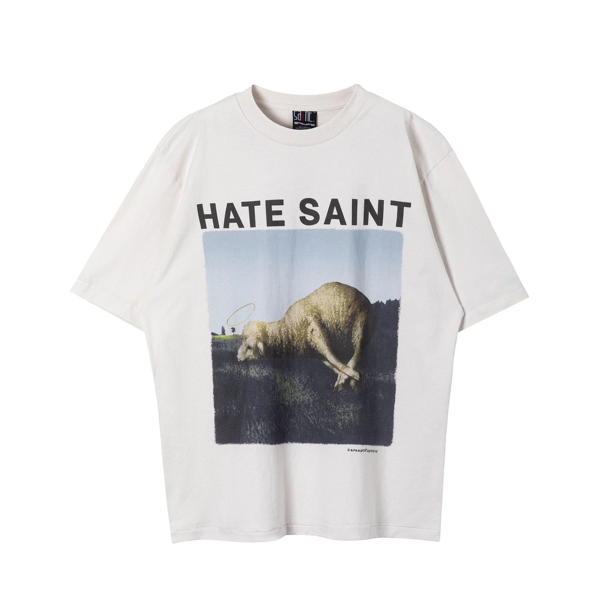 Saint Michael "HATE SAINT" Sheep & Landscape Vintage T-Shirt - Off-White