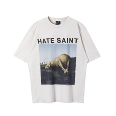 Saint Michael "HATE SAINT" Sheep & Landscape Vintage T-Shirt - Off-White