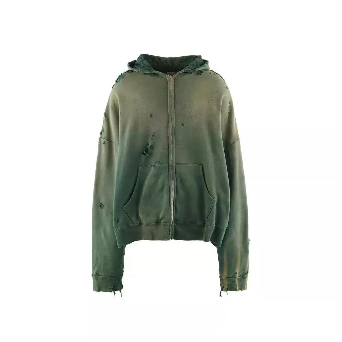 Saint Michael Distressed Full-Zip Hoodie - Vintage Green