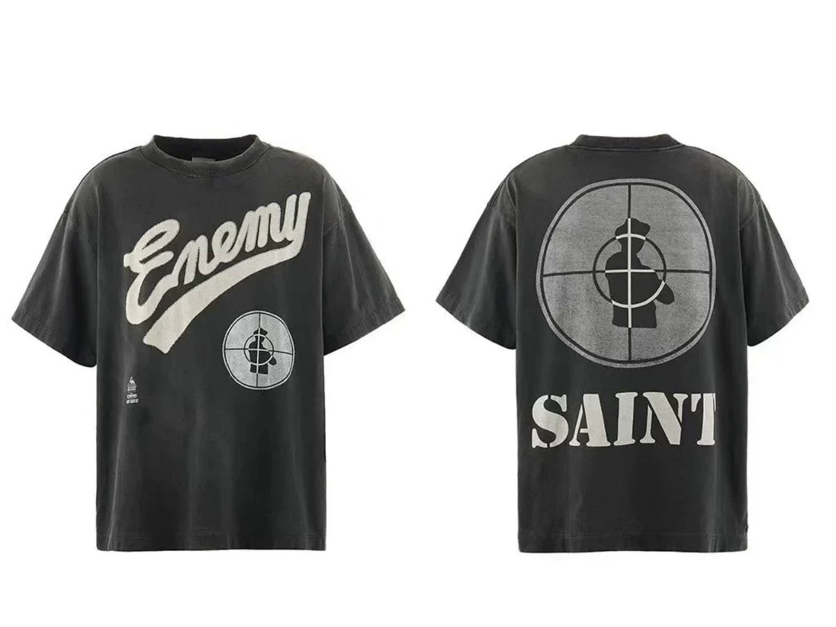 Saint Michael "Enemy" & Target Graphic Vintage T-Shirt - Black