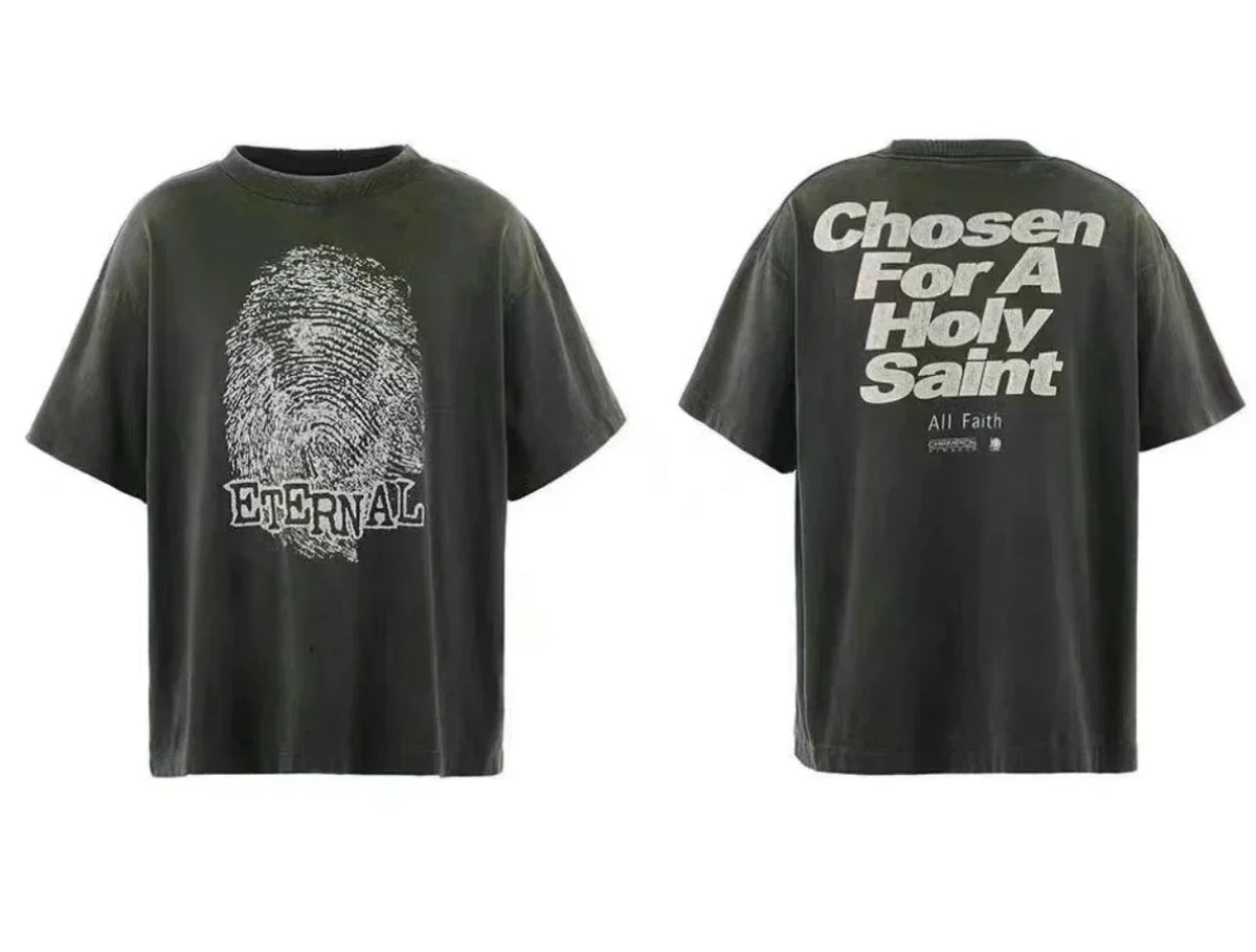 Saint Michael "ETERNAL" Portrait & Text Vintage T-Shirt - Black