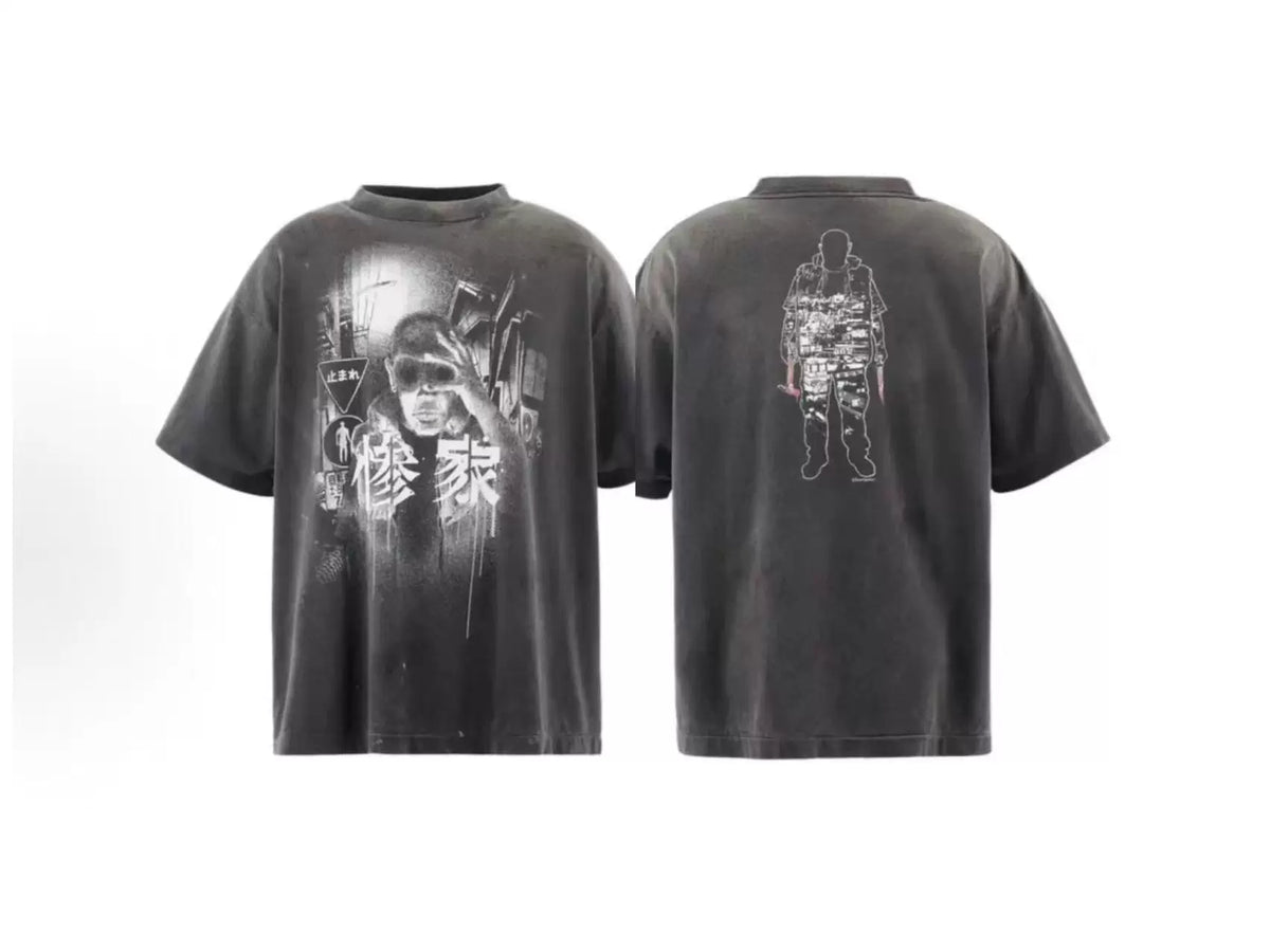 Saint Michael Portrait Graphic Vintage  T-Shirt - Black