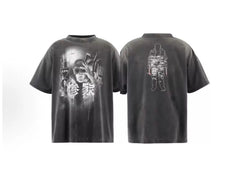 Saint Michael Portrait Graphic Vintage  T-Shirt - Black