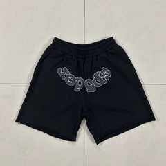 SP5der Puff Print Shorts – Black / Grey Lettering
