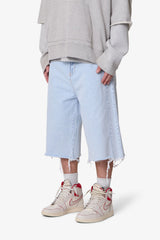 Ultra Baggy Cut Off Denim Shorts - Light Blue
