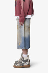 Ultra Baggy Dirty Denim Shorts - Washed Blue