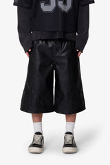 Ultra Baggy Leather Flame Shorts - Black
