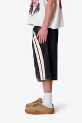 Ultra Baggy Stripe Twill Shorts - Washed Black