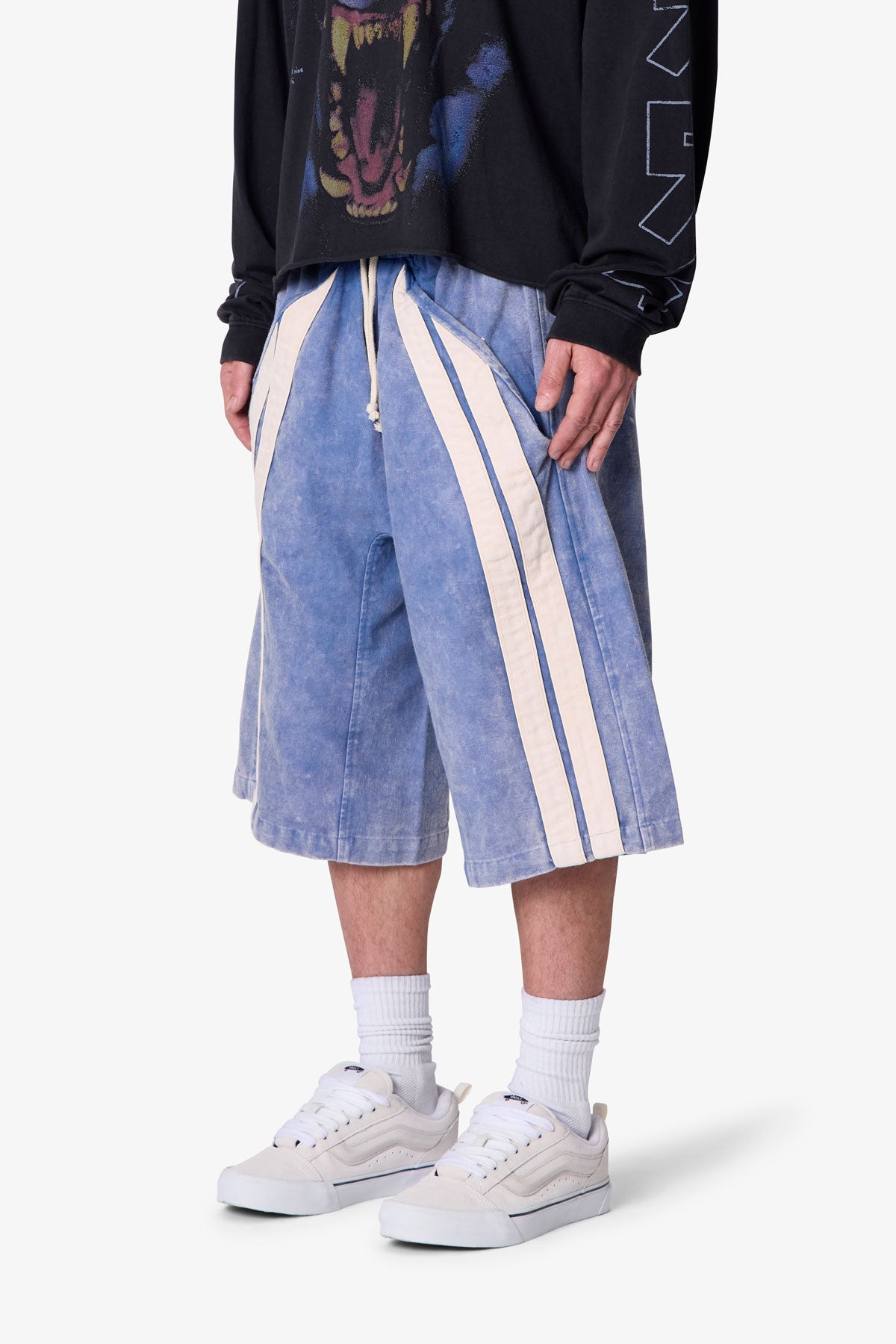 Ultra Baggy Stripe Twill Shorts - Washed Blue