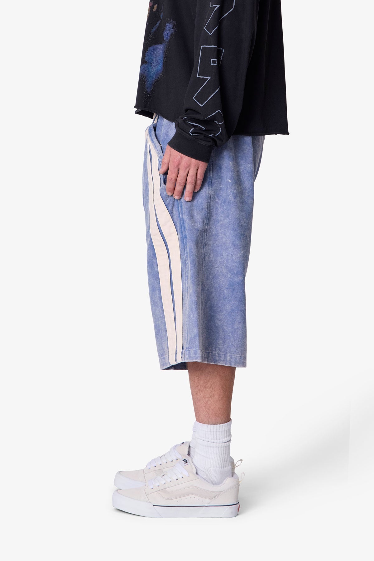 Ultra Baggy Stripe Twill Shorts - Washed Blue
