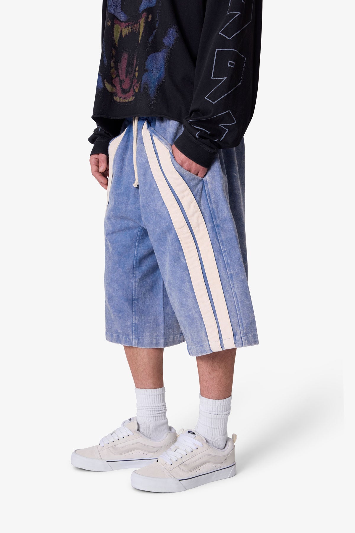 Ultra Baggy Stripe Twill Shorts - Washed Blue